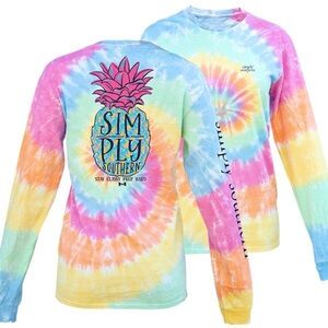 Simply Southern Tie Dye Stay Classy Prep Hard Pineapple Long Sleeve Tee Sz Small